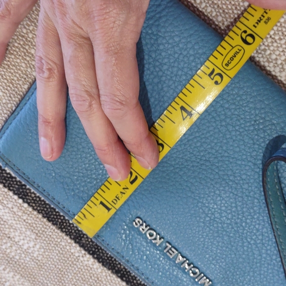 Michael Kors Blue Pebble Leather Single Zip Clutch with Wrist Strap - Picture 9 of 16